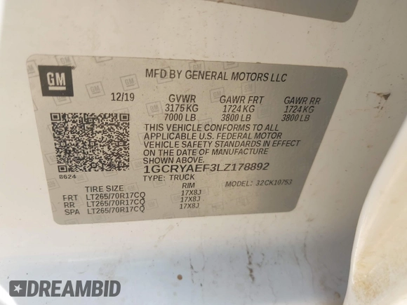 2020 Chevrolet Silverado 1500 Work Truck with VIN 1GCRYAEF3LZ178892, listed as a IAAI auction lot 42222368 with 66,737 mi miles and . Bid and sale history available at DreamBid. Image 9.