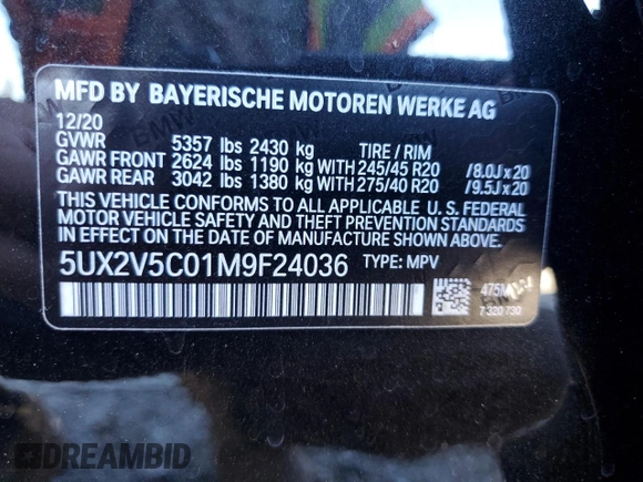 2021 BMW X4 M40i с VIN 5UX2V5C01M9F24036, выставлен на аукционе Copart как лот 74834364 с пробегом 38 185 миль миль и Списание • Salvage title. История ставок и продаж доступна на DreamBid. Изображение 13.