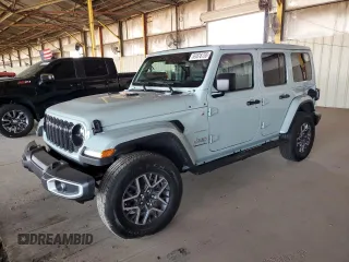 2024 Jeep Wrangler Sahara with VIN 1C4PJXEN9RW311283, listed as a Copart auction lot 61878755 with 12,056 mi miles and Salvage title. Bid and sale history available at DreamBid. Image 1.