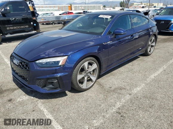 2021 Audi A5 Sportback S line Premium Plus with VIN WAUFACF58MA043669, listed as a Copart auction lot 47043744 with 37,135 mi miles and . Bid and sale history available at DreamBid. Image 1.