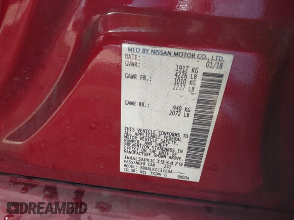 2018 Nissan Altima SR with VIN 1N4AL3APXJC193479, listed as a IAAI auction lot 41205532 with 131,164 mi miles and . Bid and sale history available at DreamBid. Image 9.