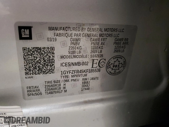 2019 Cadillac XT4 AWD Sport with VIN 1GYFZFR45KF185536, listed as a Copart auction lot 80544914 with 46,496 mi miles and Salvage Title. Bid and sale history available at DreamBid. Image 15.