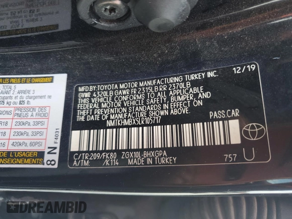 2020 Toyota C-HR LE with VIN NMTKHMBX5LR105717, listed as a Copart auction lot 52797755 with 61,824 mi miles and Non Repairable. Bid and sale history available at carsss.com. Image 13.