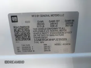 2023 Chevrolet Traverse LT Cloth with VIN 1GNERGKW4PJ235325, listed as a IAAI auction lot 41410261 with 19,918 mi miles. Bid and sale history available at carsss.com. Image 9.