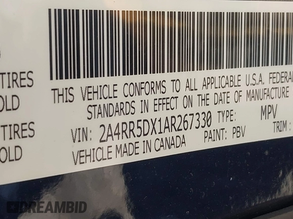 2010 Chrysler Town & Country Touring with VIN 2A4RR5DX1AR267330, listed as a IAAI auction lot 42041615 with 179,171 mi miles. Bid and sale history available at carsss.com. Image 9.