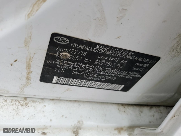 2017 Hyundai Sonata 2.4L with VIN 5NPE24AF8HH488669, listed as a Copart auction lot 51611265 with 90,172 mi miles and Salvage Title. Bid and sale history available at carsss.com. Image 15.