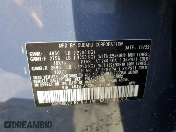 2023 Subaru Outback Touring z VIN 4S4BTAPC8P3141246, wystawiony jako Copart lot #60633655 z przebiegiem 13 430 mil mil oraz Szkoda całkowita • Salvage title. Historia ofert i sprzedaży dostępna na DreamBid. Obrazek 13.