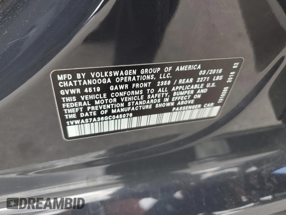 2016 Volkswagen Passat 1.8T R-Line w/Comfort Pkg with VIN 1VWAS7A36GC045076, listed as a Copart auction lot 71156064 with 89,306 mi miles and Salvage Title. Bid and sale history available at carsss.com. Image 14.
