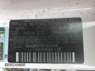 2015 Kia Optima LX with VIN KNAGM4A76F5614498, listed as a Copart auction lot 54376015 with 140,889 mi miles and Clean title. Bid and sale history available at DreamBid. Image 12.