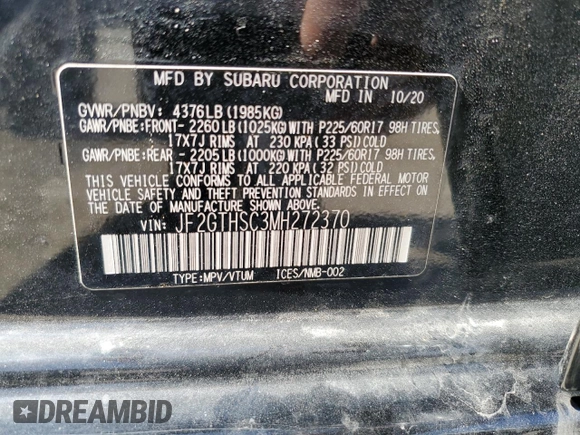 2021 Subaru Crosstrek Special Sports с VIN JF2GTHSC3MH272370, выставлен на аукционе Copart как лот 48973335 с пробегом 79 287 миль миль и Списание • Salvage title. История ставок и продаж доступна на DreamBid. Изображение 13.