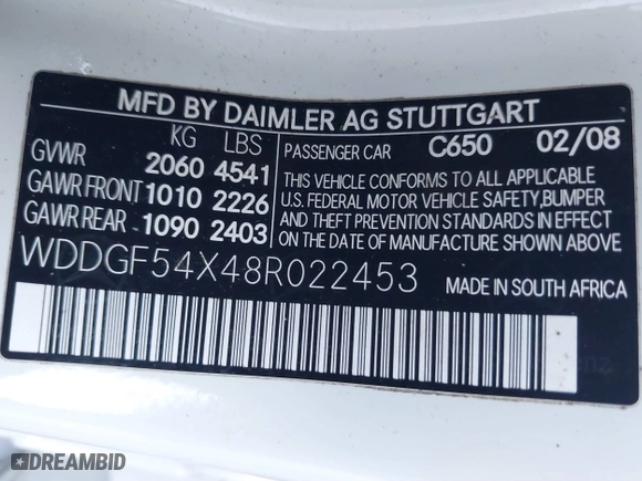 2008 Mercedes-Benz C-Class 3.0L Sport with VIN WDDGF54X48R022453, listed as a IAAI auction lot 40173089 with 240,772 mi miles. Bid and sale history available at carsss.com. Image 9.