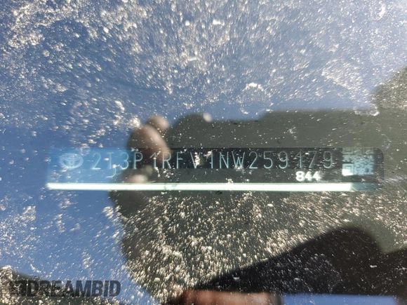 2022 Toyota RAV4 XLE with VIN 2T3P1RFV1NW259179, listed as a Copart auction lot 57253525 with 55,764 mi miles and Salvage title. Bid and sale history available at DreamBid. Image 13.