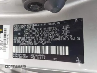 2005 Toyota Sienna CE with VIN 5TDZA23C95S261007, listed as a IAAI auction lot 42130492 with 215,717 mi miles and . Bid and sale history available at DreamBid. Image 9.