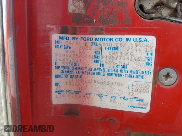 1986 Ford Ranger z VIN 1FTCR10TXGUC58788, wystawiony jako IAAI lot #42582428 z przebiegiem 94 444 mil mil oraz . Historia ofert i sprzedaży dostępna na DreamBid. Obrazek 9.