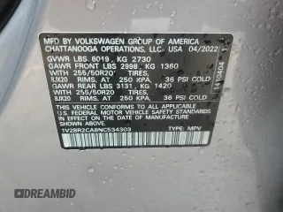 2022 Volkswagen Atlas SEL with VIN 1V2BR2CA8NC534303, listed as a Copart auction lot 57962305 with 40,401 mi miles and Salvage title. Bid and sale history available at DreamBid. Image 13.