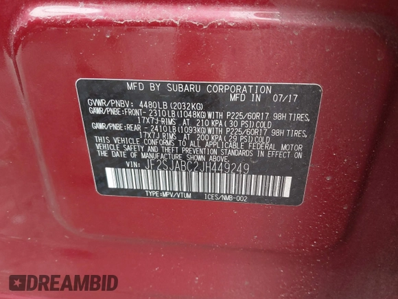 2018 Subaru Forester with VIN JF2SJABC2JH449249, listed as a IAAI auction lot 42241667 with 71,876 mi miles and . Bid and sale history available at DreamBid. Image 9.
