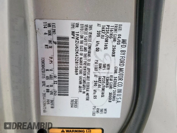 2003 Ford Explorer XLS с VIN 1FMZU62K43ZB15869, выставлен на аукционе Copart как лот 64329445 с пробегом 77 000 миль миль и Списание • Salvage title. История ставок и продаж доступна на DreamBid. Изображение 13.