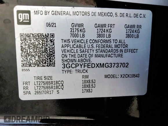 2021 Chevrolet Silverado 1500 LT Trail Boss with VIN 3GCPYFEDXMG373702, listed as a Copart auction lot 50700685 with 47,272 mi miles and Salvage Title. Bid and sale history available at DreamBid. Image 15.