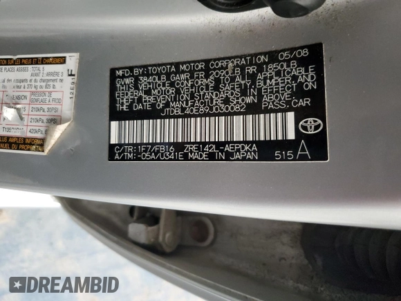 2009 Toyota Corolla with VIN JTDBL40E89J030082, listed as a Copart auction lot 50907515 with 200,906 mi miles and Salvage Title. Bid and sale history available at carsss.com. Image 14.