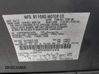 2013 Ford Taurus Limited with VIN 1FAHP2F8XDG216478, listed as a IAAI auction lot 42106625 with 176,087 mi miles and . Bid and sale history available at DreamBid. Image 9.