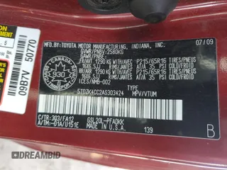 2010 Toyota Sienna with VIN 5TDZK4CC2AS303424, listed as a Copart auction lot 52880635 with 247,596 mi miles and Salvage Title. Bid and sale history available at DreamBid. Image 14.