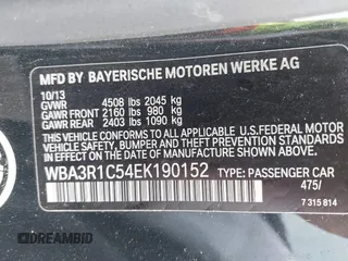 2014 BMW 4 Series 435i with VIN WBA3R1C54EK190152, listed as a IAAI auction lot 41528408 with 176,195 mi miles and . Bid and sale history available at DreamBid. Image 9.