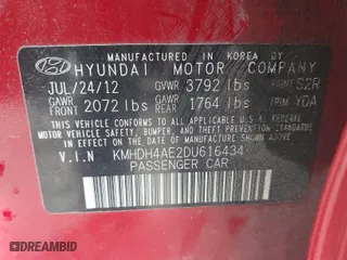 2013 Hyundai Elantra Limited with VIN KMHDH4AE2DU616434, listed as a IAAI auction lot 41751944 with 157,327 mi miles. Bid and sale history available at carsss.com. Image 9.