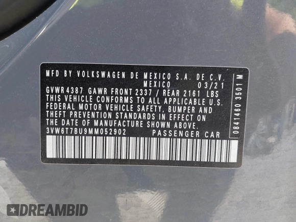 2021 Volkswagen Jetta GLI S z VIN 3VW6T7BU9MM052902, wystawiony jako IAAI lot #42286711 z przebiegiem 91 519 mil mil oraz . Historia ofert i sprzedaży dostępna na DreamBid. Obrazek 9.