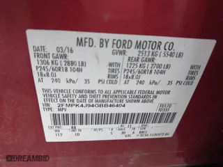 2016 Ford Edge SEL with VIN 2FMPK4J94GBB46404, listed as a IAAI auction lot 41928994 with 118,069 mi miles. Bid and sale history available at carsss.com. Image 9.