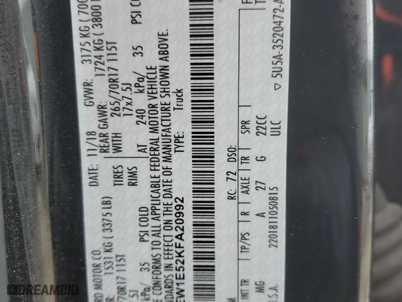 2019 Ford F-150 XL with VIN 1FTEW1E52KFA20992, listed as a Copart auction lot 49848465 with 100,975 mi miles and Salvage Title. Bid and sale history available at carsss.com. Image 13.