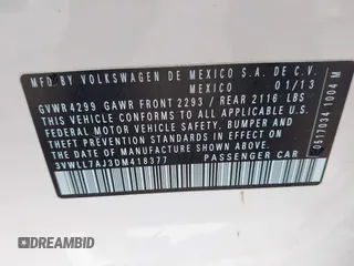 2013 Volkswagen Jetta TDI w/Premium/Nav with VIN 3VWLL7AJ3DM418377, listed as a IAAI auction lot 42768223 with 149,241 mi miles and . Bid and sale history available at DreamBid. Image 9.