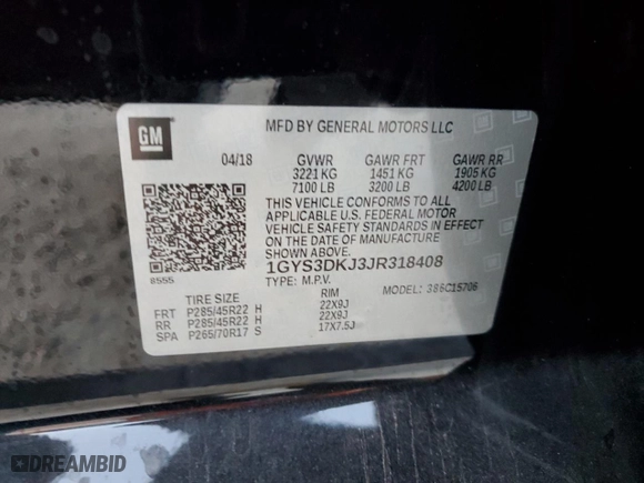 2018 Cadillac Escalade Platinum with VIN 1GYS3DKJ3JR318408, listed as a Copart auction lot 76171764 with 0 mi miles and Non Repairable. Bid and sale history available at carsss.com. Image 14.