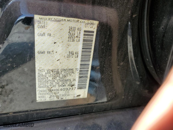 2013 Nissan Altima 2.5 S with VIN 1N4AL3AP4DN409237, listed as a Copart auction lot 65292204 with 166,479 mi miles and Salvage Title. Bid and sale history available at carsss.com. Image 12.