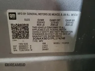 2023 Chevrolet Equinox LS z VIN 3GNAXSEG7PL174248, wystawiony jako Copart lot #50692335 z przebiegiem 51 303 mil mil oraz Szkoda całkowita • Salvage title. Historia ofert i sprzedaży dostępna na DreamBid. Obrazek 13.
