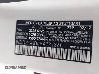 2017 Mercedes-Benz E-Class E 300 Luxury with VIN WDDZF4JB6HA221868, listed as a IAAI auction lot 41916237 with 56,648 mi miles. Bid and sale history available at carsss.com. Image 9.