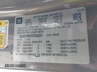 2015 Chevrolet Silverado 1500 Work Truck with VIN 1GCNCPEH7FZ233253, listed as a IAAI auction lot 41544405 with 139,708 mi miles and . Bid and sale history available at DreamBid. Image 9.