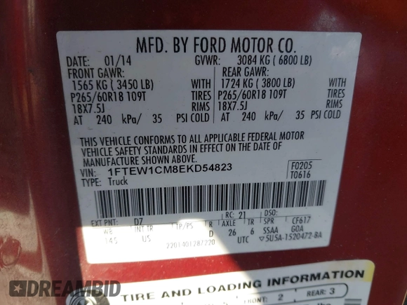 2014 Ford F-150 XL with VIN 1FTEW1CM8EKD54823, listed as a IAAI auction lot 41220842 with 336,785 mi miles. Bid and sale history available at carsss.com. Image 9.
