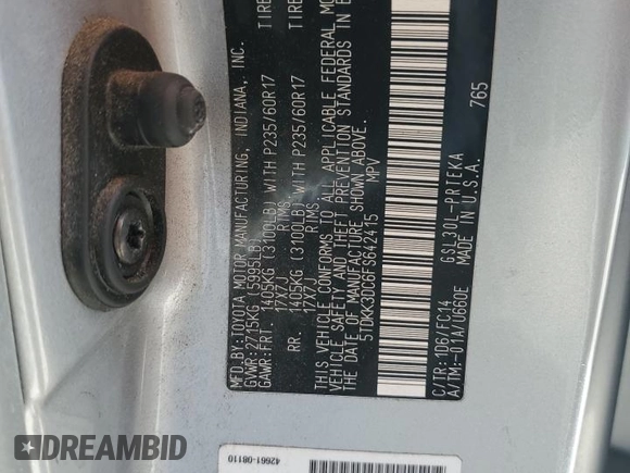 2015 Toyota Sienna LE AAS with VIN 5TDKK3DC6FS642415, listed as a Copart auction lot 49990815 with 259,240 mi miles and Clean Title. Bid and sale history available at DreamBid. Image 16.