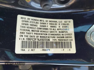 2018 Honda Civic Sedan EX with VIN 19XFC2F76JE022336, listed as a IAAI auction lot 41977879 with 75,134 mi miles. Bid and sale history available at carsss.com. Image 9.