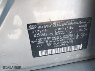 2015 Hyundai Sonata 2.4L SE with VIN 5NPE24AF2FH036309, listed as a IAAI auction lot 41814577 with 174,199 mi miles. Bid and sale history available at carsss.com. Image 9.