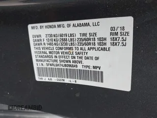 2018 Honda Odyssey EX-L with VIN 5FNRL6H74JB096849, listed as a IAAI auction lot 42136514 with 119,675 mi miles. Bid and sale history available at carsss.com. Image 9.