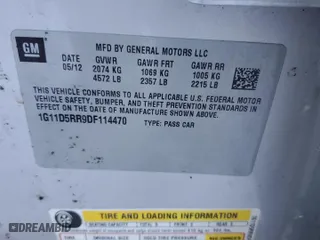 2013 Chevrolet Malibu ECO with VIN 1G11D5RR9DF114470, listed as a Copart auction lot 86915934 with 139,837 mi miles and Salvage Title. Bid and sale history available at carsss.com. Image 13.