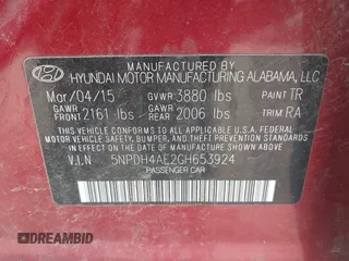 2016 Hyundai Elantra SE with VIN 5NPDH4AE2GH653924, listed as a IAAI auction lot 42496627 with 95,676 mi miles and . Bid and sale history available at DreamBid. Image 9.