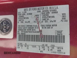 2000 Ford F-150 с VIN 1FTRX07W2YKA58012, выставлен на аукционе IAAI как лот 41783613 с пробегом 224 922 миль миль и . История ставок и продаж доступна на DreamBid. Изображение 9.