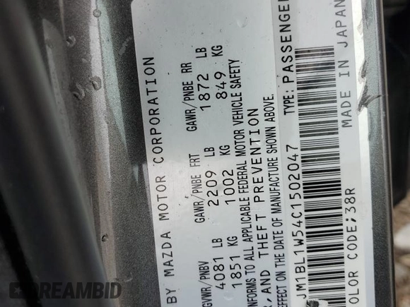 2012 Mazda 3 S Grand Touring with VIN JM1BL1W54C1502047, listed as a Copart auction lot 71361784 with 86,434 mi miles and Clean Title. Bid and sale history available at DreamBid. Image 12.