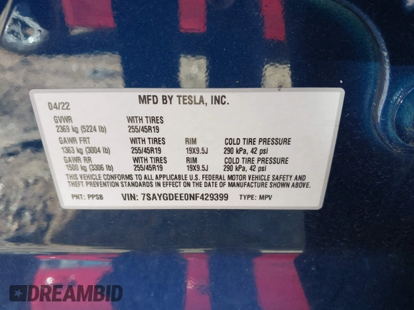 2022 Tesla Model Y Long Range z VIN 7SAYGDEE0NF429399, wystawiony jako IAAI lot #42333630 z przebiegiem 32 937 mil mil oraz . Historia ofert i sprzedaży dostępna na DreamBid. Obrazek 9.