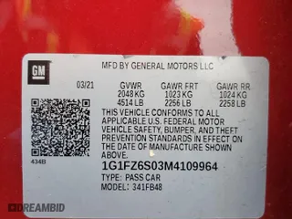 2021 Chevrolet Bolt EV Premier with VIN 1G1FZ6S03M4109964, listed as a Copart auction lot 43561605 with 19,290 mi miles and Salvage Title. Bid and sale history available at carsss.com. Image 13.