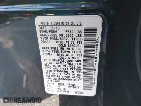 2014 Infiniti QX70 с VIN JN8CS1MWXEM410367, выставлен на аукционе IAAI как лот 40896209 с пробегом Не указан миль и . История ставок и продаж доступна на DreamBid. Изображение 9.