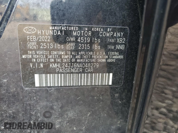 2022 Hyundai Sonata Hybrid Blue with VIN KMHL24JJ6NA048279, listed as a Copart auction lot 49585045 with 59,419 mi miles and Salvage Title. Bid and sale history available at carsss.com. Image 13.