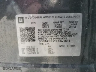 2020 Chevrolet Equinox LT with VIN 3GNAXKEV8LS677611, listed as a Copart auction lot 44700245 with 69,142 mi miles and Salvage Title. Bid and sale history available at carsss.com. Image 13.